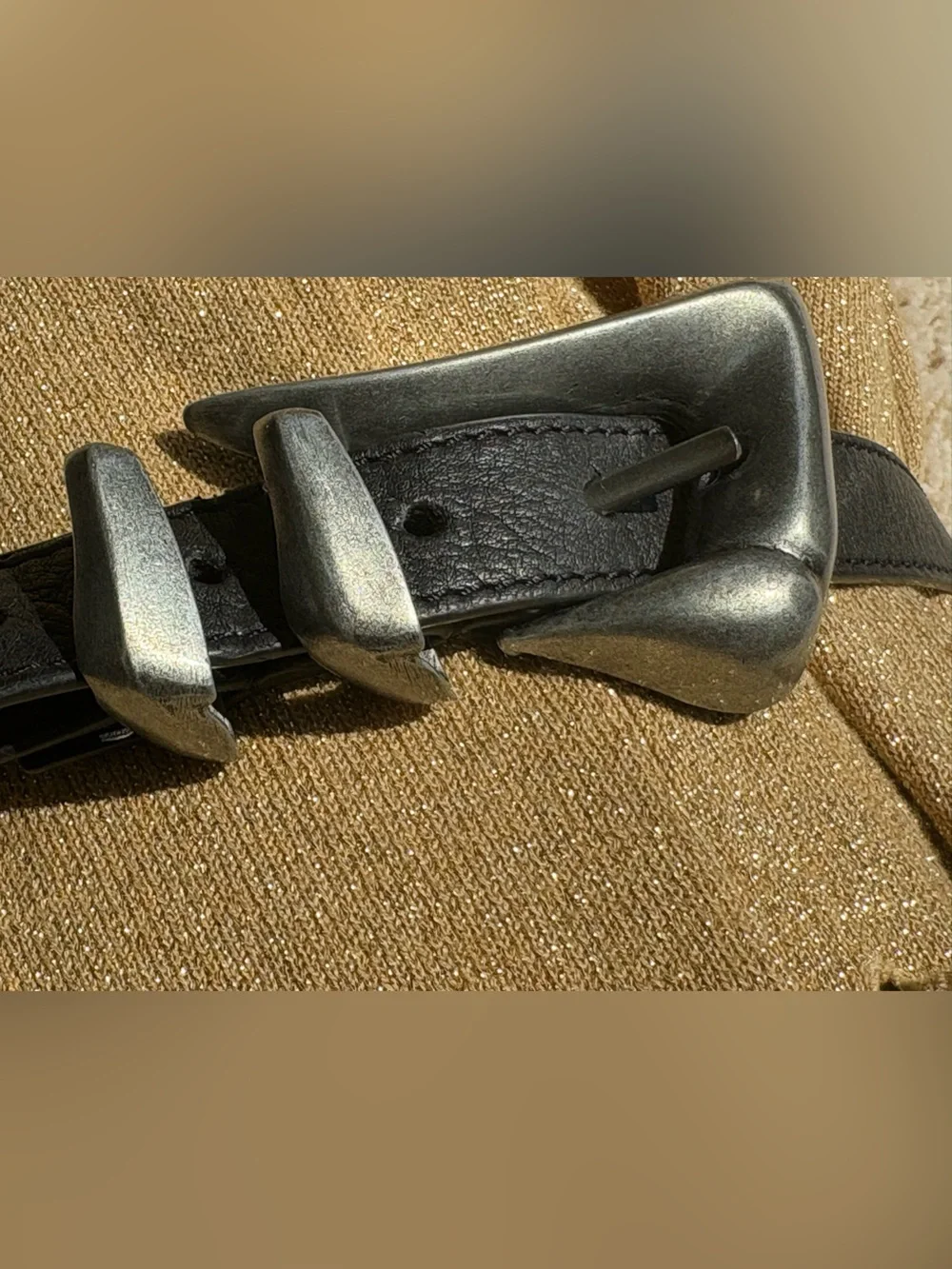 Free people Billie Leather Belt Black Silver Angled Buckle size Small/Medium